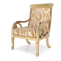 Ornate Accent Chair With Gold Carved Frame And Intricate Floral Pattern Upholstery