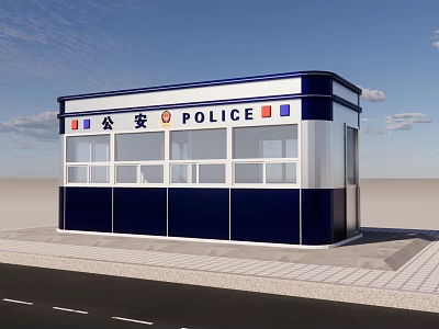 Blue And White Police Security Booth With Windows For Public Safety 3d model