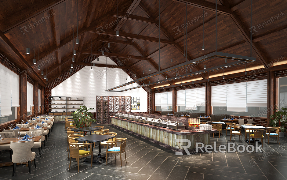 Industrial LOFT Restaurant Cafeteria model