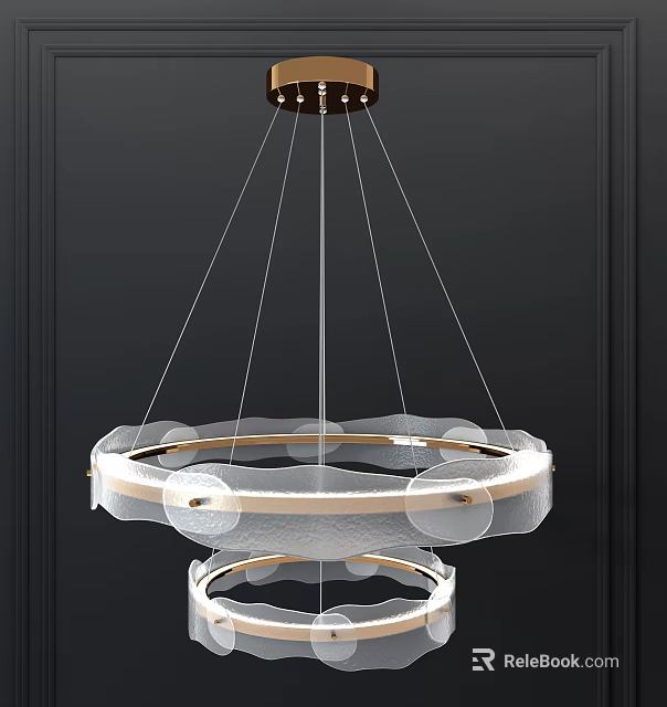 Modern Double Ring Circular Chandelier With Transparent Acrylic Shade And Metal Frame Design 3d model 