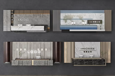 Front desk Background wall Service desk Reception desk 3d model