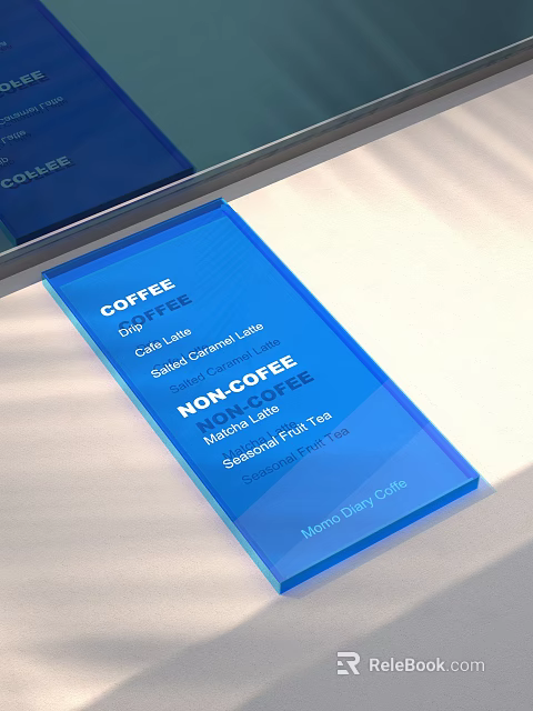 Blue Acrylic Coffee Non Coffee Drinks Menu Board With Cappuccino Latte Seasonal Fruit Tea 3d model 