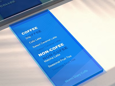 Blue Acrylic Coffee Non Coffee Drinks Menu Board With Cappuccino Latte Seasonal Fruit Tea 3d model