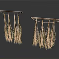 Two Sets of Hanging Green Leaf Plants On Wooden Poles With Cascading Foliage