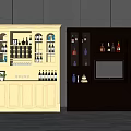 Modern Beige And Black Wine Cabinets With Glass Doors Bottles And Storage Space