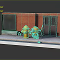 Minion Character Standing By Yellow Fire Hydrant Near Red Building With Double Doors On Sidewalk
