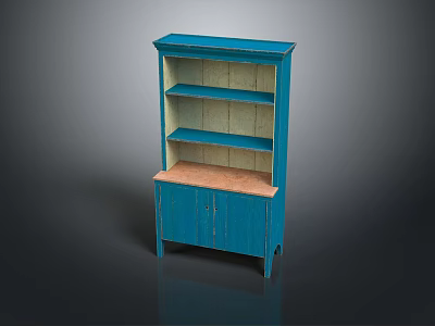 Blue Cabinet With Open Shelves And Lower Doors On Wooden Top Display Unit 3d model