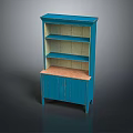 Blue Cabinet With Open Shelves And Lower Doors On Wooden Top Display Unit