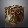 Ornate Golden Cube With Red Blue Stripes Glowing Light And Reflective Base