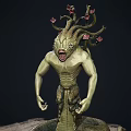 Detailed Fantasy Mythical Creature With Snake Body Humanoid Upper And Vine Head Red Flowers