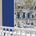 Religious Faith Interior With Grand Chandelier Two Story Design Blue Banners And Arched Windows