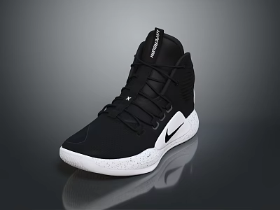 Black High Top Sport Sneakers With White Sole And Lace Up Design 3d model