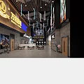 Modern Cinema Interior Design With Ticket Counter Movie Posters And Hanging Lights