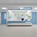 Bright Hospital Lobby Interior With Reception Desk Nurse Lockers And Green Plants