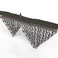 Detailed Architectural Metal Bridge Structure With Triangular Supports And Top Walkway