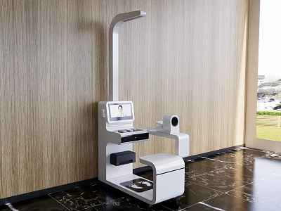 Modern White Medical Device Workstation With Integrated Monitor Stand And Ergonomic Design 3d model