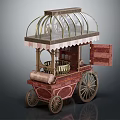 Vintage Food Cart Featuring Glass Canopy Wooden Design And Decorative Wheels