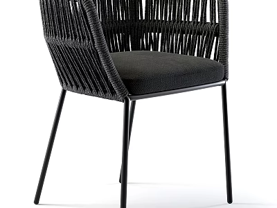 Modern Black Accent Chair With Wicker Back Metal Legs And Upholstered Seat 3d model