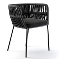 Modern Black Accent Chair With Wicker Back Metal Legs And Upholstered Seat