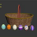 Decorative Wicker Basket With Colorful Easter Eggs For Festive Home Decoration