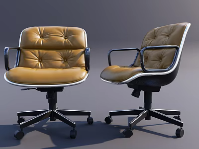 Two Comfortable Modern Tufted Leather Swivel Office Armchairs With Caster Base 3d model