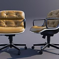 Two Comfortable Modern Tufted Leather Swivel Office Armchairs With Caster Base