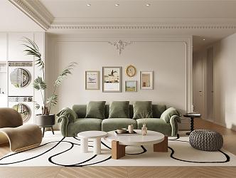 Living room Cream wind living room green sofa 3d model