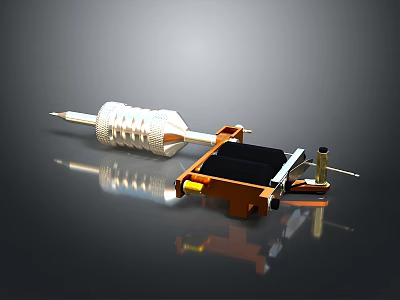 Mechanical Weapon Design With Spiral Component Orange Base And Black Platform 3d model