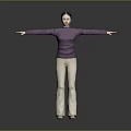 A Woman Standing With Extended Arms In Purple Sweater And Beige Pants
