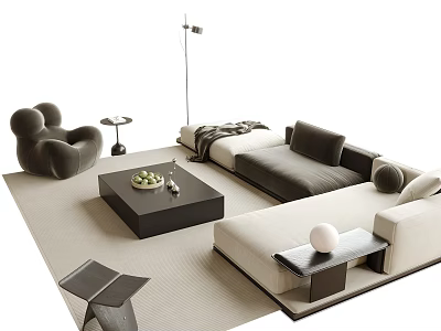 Modern Sofa Coffee Table Set With Beige Rug Floor Lamp And Side Table 3d model