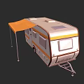 Modern Gray Caravan Exterior With Orange Awning Windows And Trailer Hitch