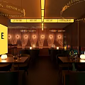 Cozy Bar Interior With Yellow House Sign Warm Lights And Friends Gathering Tables