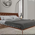 Modern Bedroom Interior With Double Bed Circular Relief Sculpture Nightstands Table Lamps And Wooden Shutters