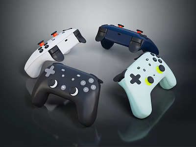 Four Colorful Entertainment Electronics Game Controllers With Modern Design And Ergonomic Grip 3d model