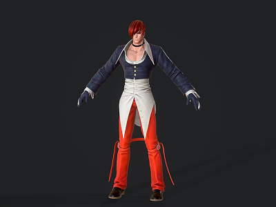 3D Character With Red Hair Blue And White Coat Red Pants Black Gloves Standing Pose 3d model