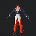 3D Character With Red Hair Blue And White Coat Red Pants Black Gloves Standing Pose