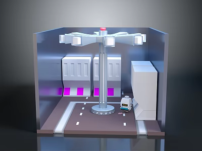 Futuristic Indoor Landscape With Circular Structure Top Lights White Cabinets And Purple Lighting 3d model
