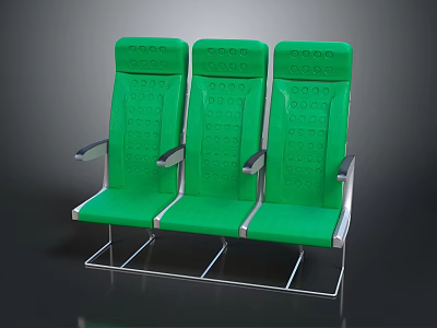 Three Green Public Seats With Perforated Backrest Metal Frame And Armrests 3d model