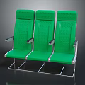 Three Green Public Seats With Perforated Backrest Metal Frame And Armrests
