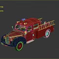 Vintage Red Fire Truck With Classic Retro Ladder And Design Elements