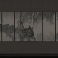 Artistic Chinese Photo Wall Featuring Ink Painting Mountains Clouds And Black White Gray Tones