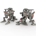 Futuristic Mechanical Battle Weapons With Robotic Legs Metallic Structure And Red Accents