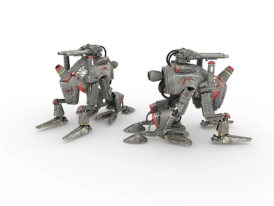 Futuristic Mechanical Battle Weapons With Robotic Legs Metallic Structure And Red Accents 3d model