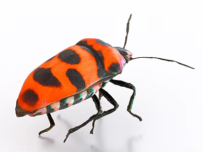 Vibrant Red And Black Spotted Flying Insect With Colorful Exoskeleton And Long Antennae 3d model