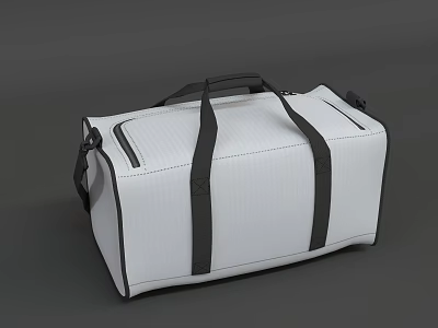 White Modern Duffel Bag With Black Straps And Striped Zipper Design 3d model