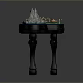 Detailed Tabletop Miniature Landscape With Blue Water Islands Hills And Small Decorations