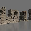 Collapsed Building Structures Featuring Damaged Concrete Debris And Fallen Walls 3d model