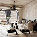 Home Living Room Multi-person Sofa Leisure Sofa Low Stool Chandelier Coffee Table Side Table Single Person Sofa 3d model