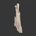 Elegant Beige Fitted Long Sleeve Dress With Pink Flared Cuffs Ruffled Asymmetric Hem Sparkling Fabric