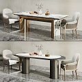 Elegant Modern Dining Table Set With Marble Tabletop Upholstered Chairs And Decorative Items 3d model